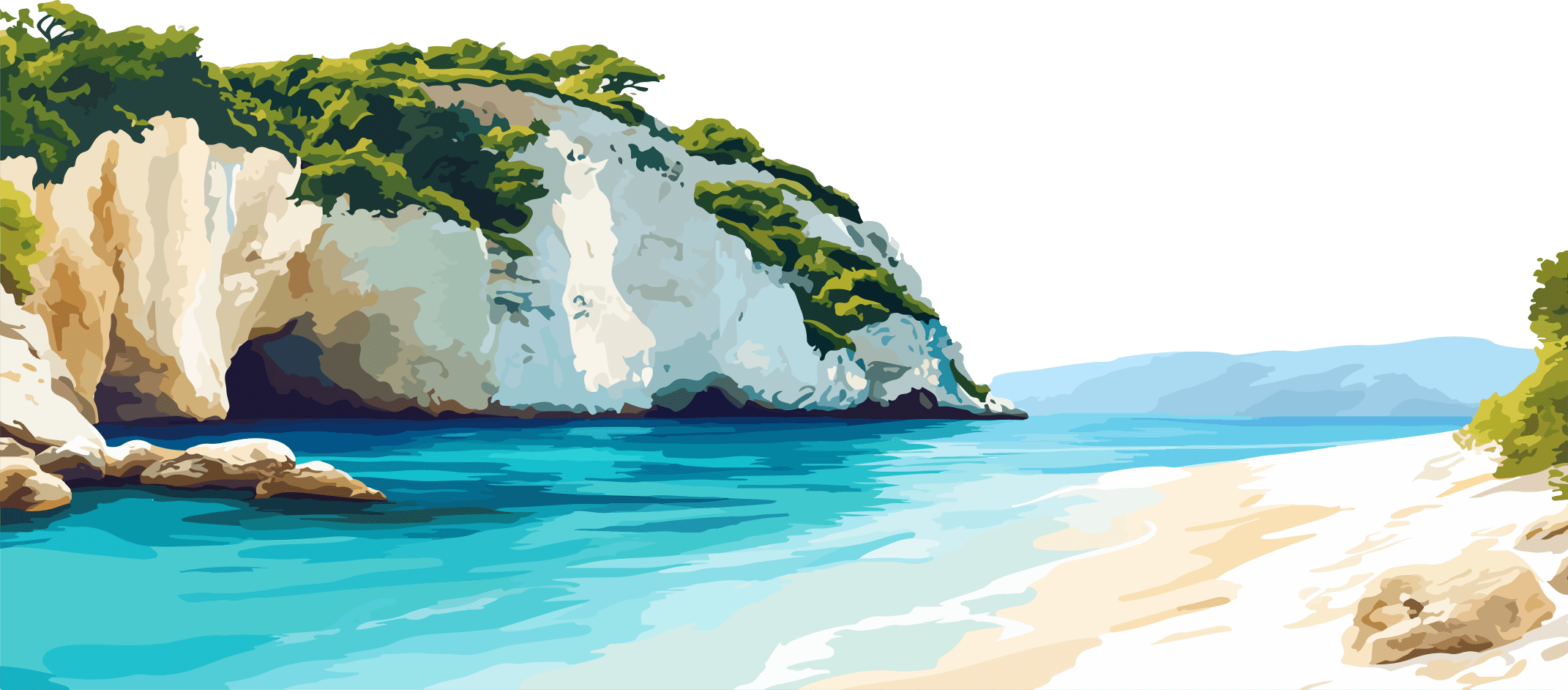 drawing representing sunset on an island