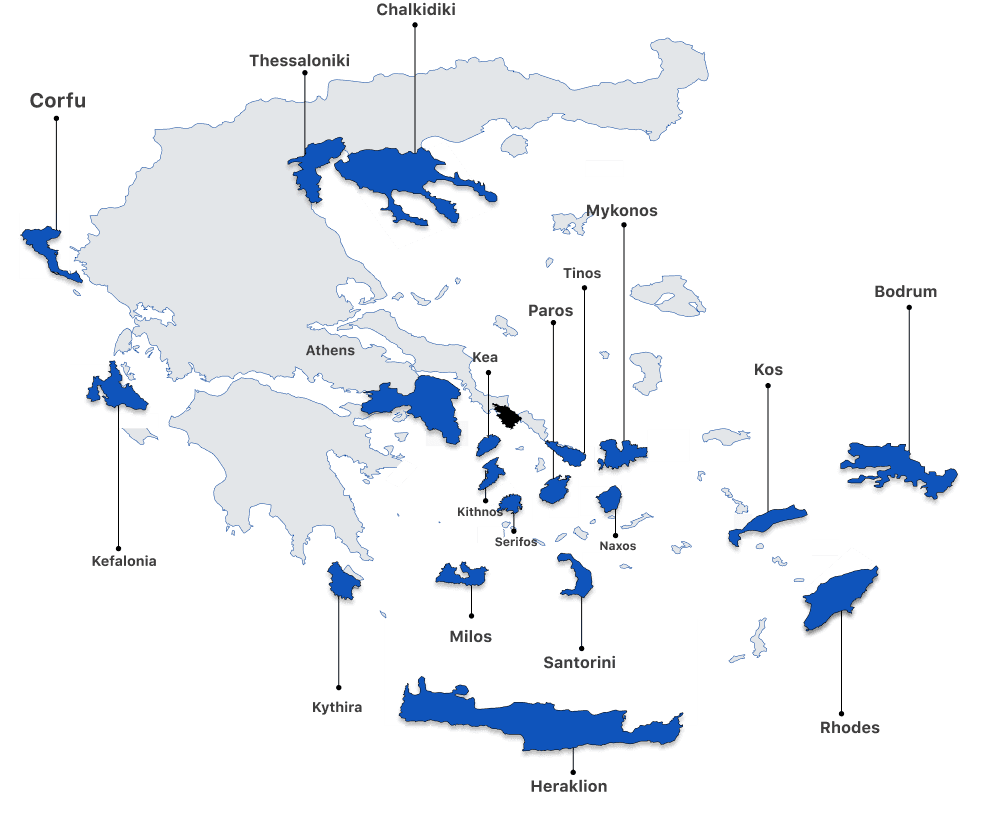 map of greece representing aegean taxi locations