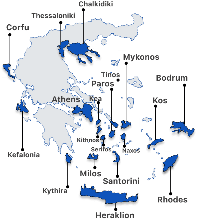 map of greece representing aegean taxi locations
