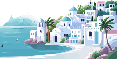 drawing representing sunset on an island